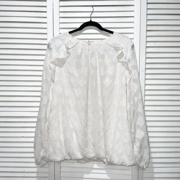Liz Claiborne White Ruffle Sheer Pattern Blouse Size XXL - Picture 1 of 4